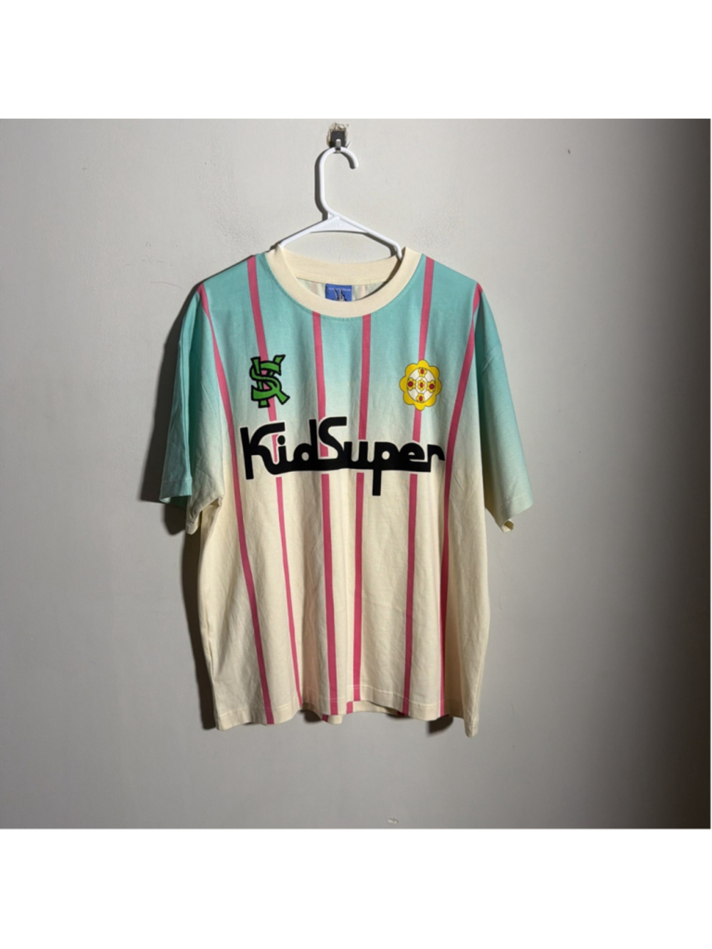 EUC MEN’S KIDSUPER SOCCER JERSEY TEE SHIRT SIZE LARGE L COTTON BAPE
